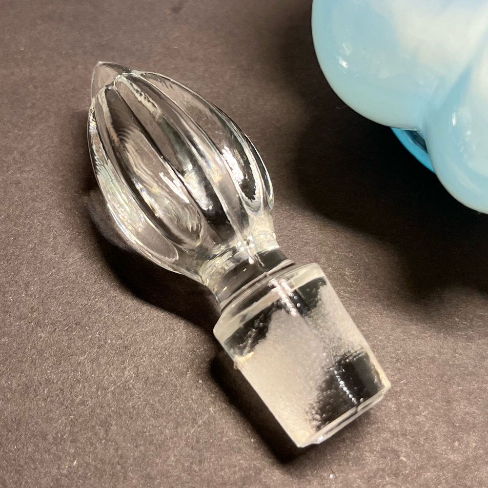 1943 Fenton Cologne Bottle & Stopper,
Blue Overlay - Picture 3 of 10